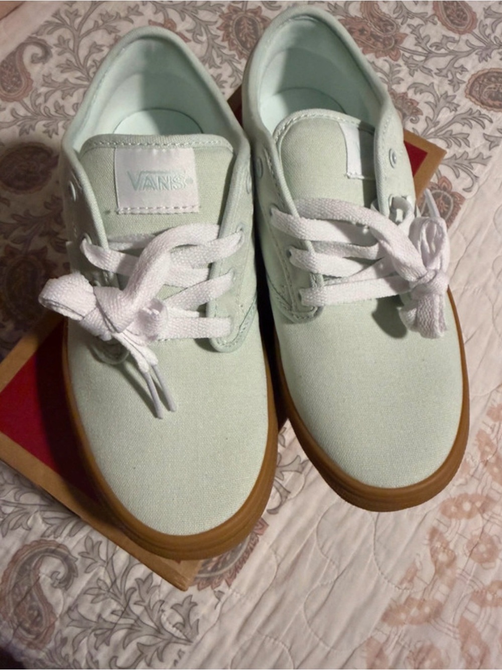 Vans Kids Mint Green Canvas Sneakers with Gum Sole